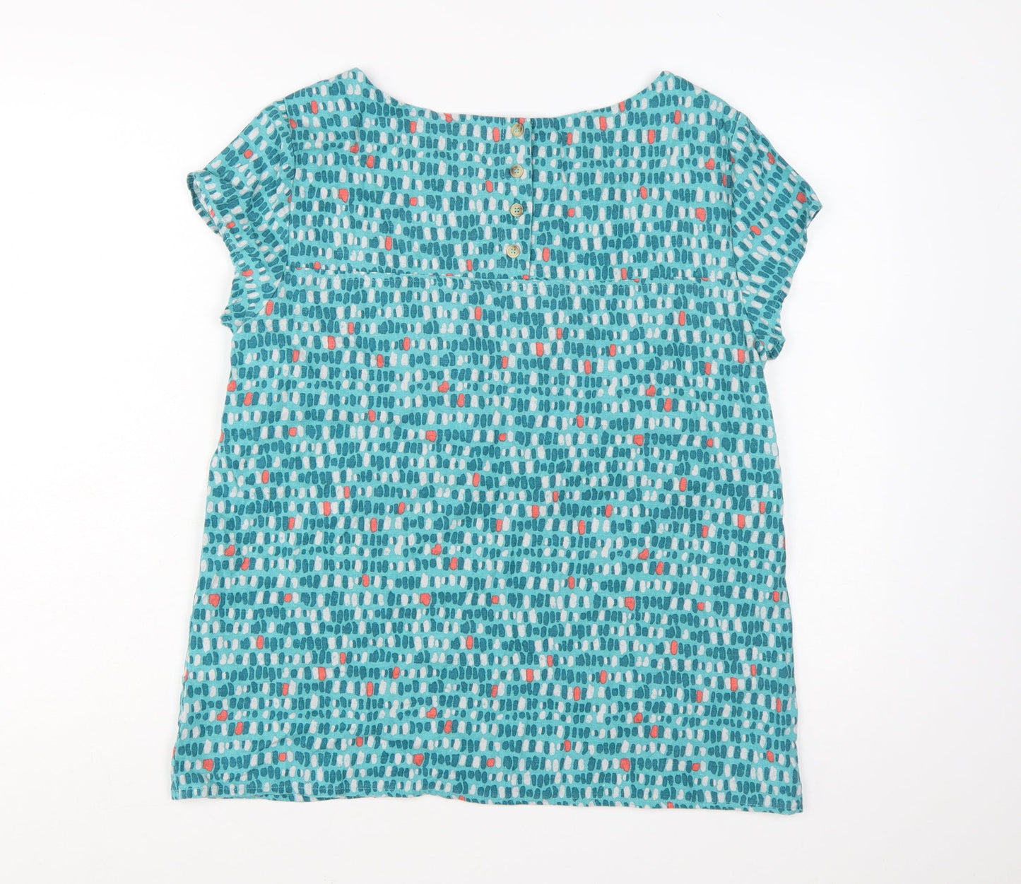 Lily & Me Women's Blue Geometric Linen Blend Short Sleeve Tunic Blouse Size 14