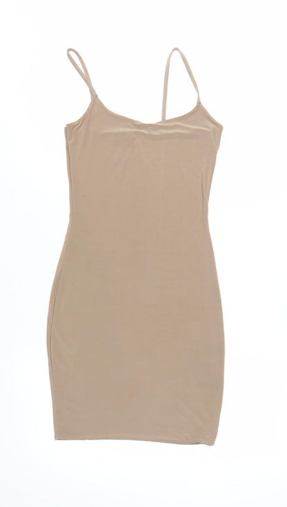Missguided Women’s Beige Slip Dress Size 8 Sleeveless Scoop Neck