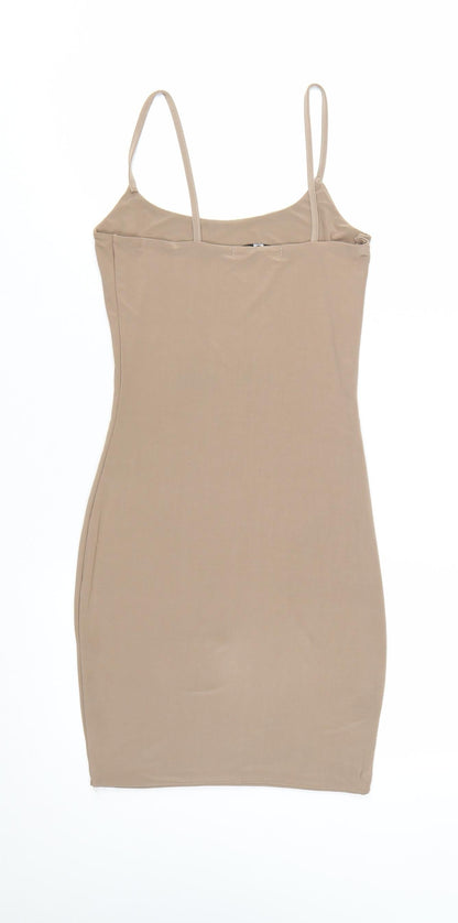 Missguided Women’s Beige Slip Dress Size 8 Sleeveless Scoop Neck