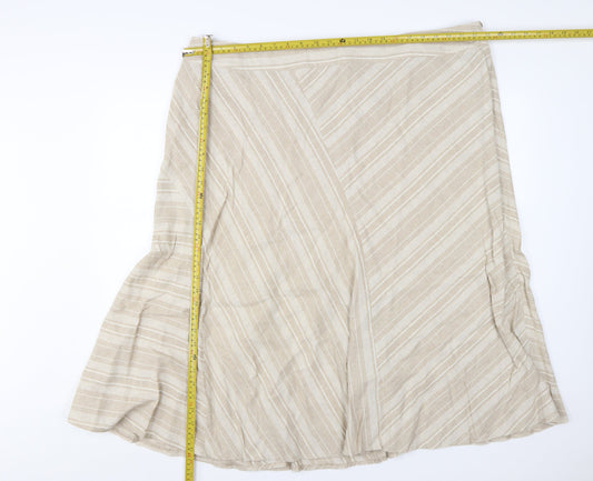 Bonmarché Women’s Beige Linen Blend A-Line Knee Length Skirt Size 24