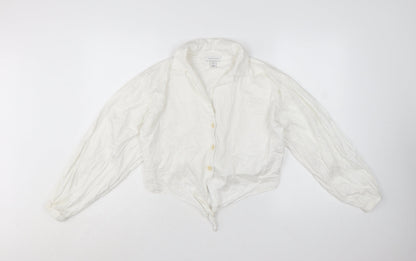 Topshop Petite White Cotton Cropped Button Blouse UK 6