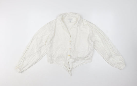 Topshop Petite White Cotton Cropped Button Blouse UK 6