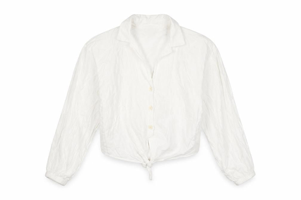Topshop Petite White Cotton Cropped Button Blouse UK 6