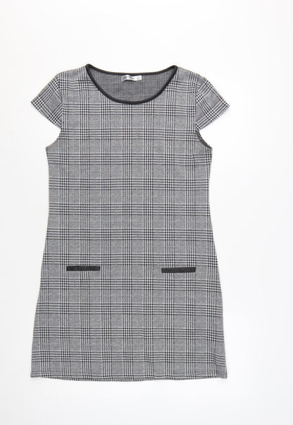 Paper Scissors Women’s Grey Check Shift Dress Size M Short Sleeve