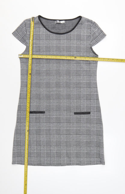 Paper Scissors Women’s Grey Check Shift Dress Size M Short Sleeve