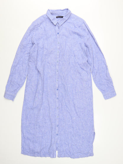 Marks and Spencer Women’s Blue Linen Blend Long Sleeve Shirt Dress Size 14