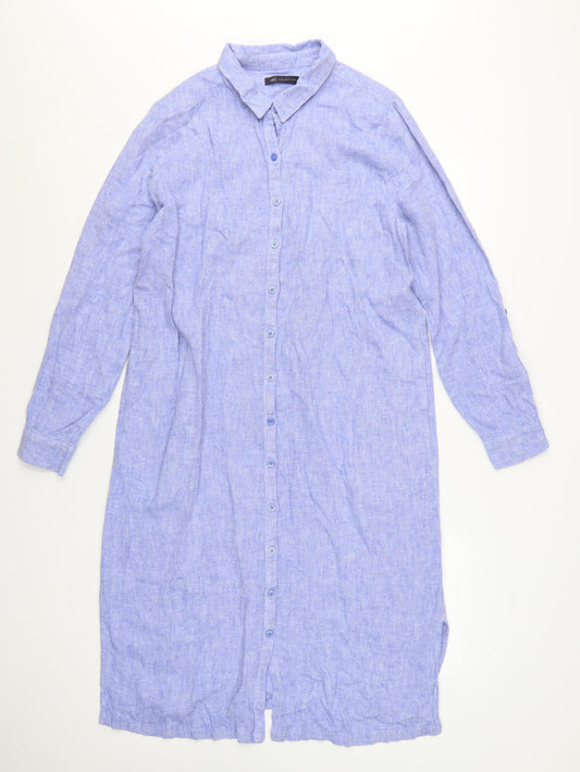 Marks and Spencer Women’s Blue Linen Blend Long Sleeve Shirt Dress Size 14