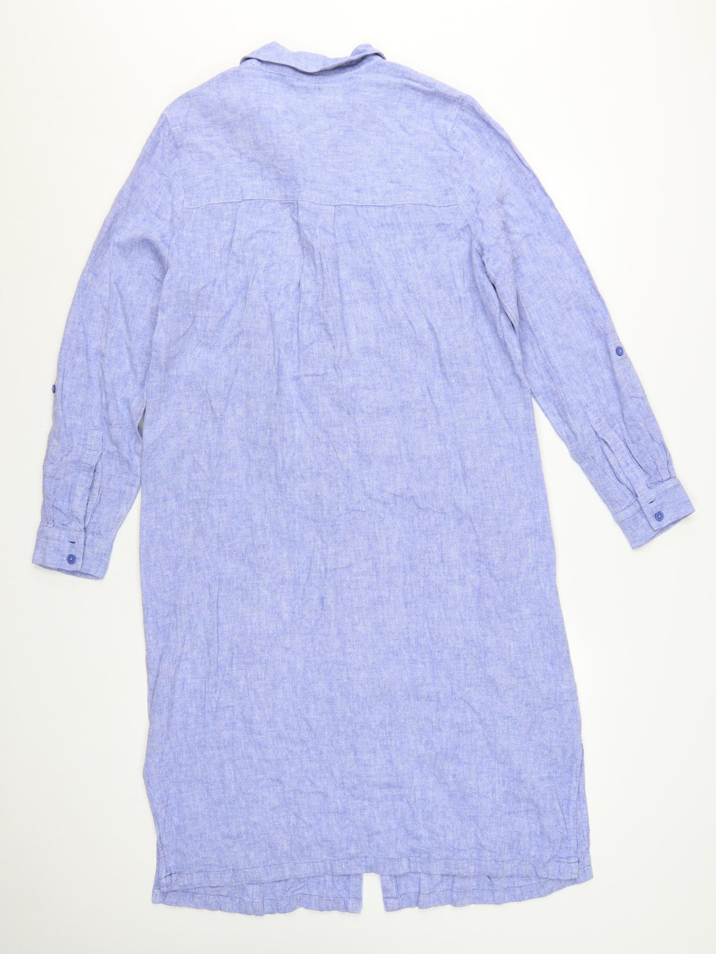 Marks and Spencer Women’s Blue Linen Blend Long Sleeve Shirt Dress Size 14
