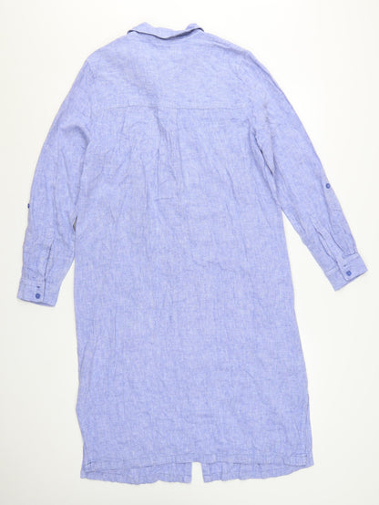 Marks and Spencer Women’s Blue Linen Blend Long Sleeve Shirt Dress Size 14