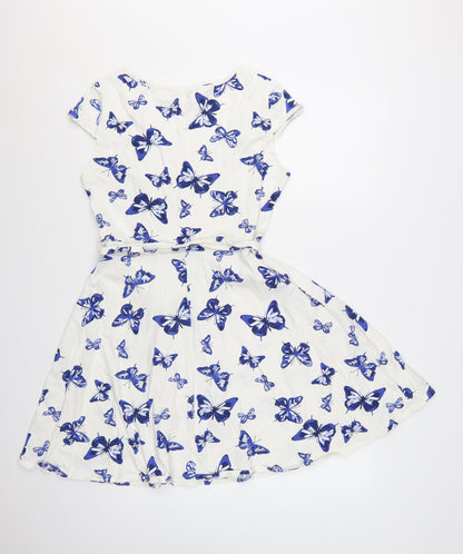 Dorothy Perkins Women’s White Butterfly Knee Length Fit & Flare Dress Size 14