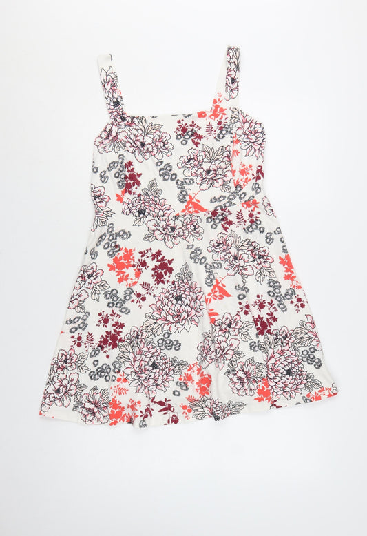 Dorothy Perkins Women’s White Floral A-Line Sleeveless Jersey Dress Size 14