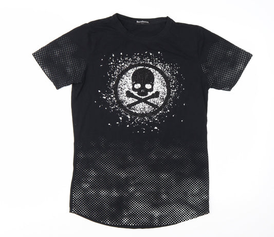 BerryDenim Unisex Black Skull Graphic Stretch T-Shirt L