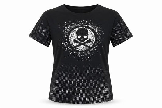 Front view of BerryDenim unisex black skull graphic stretch t-shirt l