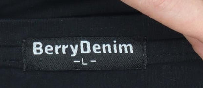 BerryDenim Unisex Black Skull Graphic Stretch T-Shirt L