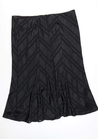Evans Womens Black Size 24 Plus Midi A-Line Satin Skirt