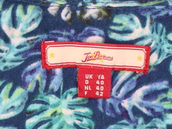 Joe Browns Womens Blue Floral A-Line V-Neck Button Dress Size 14