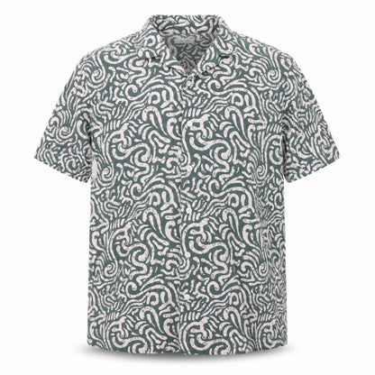 Easy Men's Green Geometric Short Sleeve Button-Up Shirt Size L