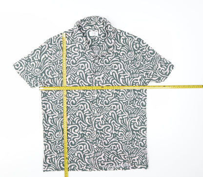 Easy Men's Green Geometric Short Sleeve Button-Up Shirt Size L