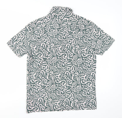 Easy Men's Green Geometric Short Sleeve Button-Up Shirt Size L