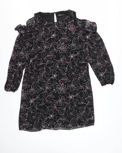 Reitmans Women Black Floral Cold Shoulder Shift Dress M