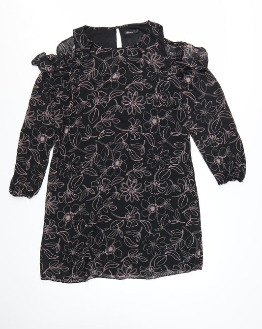Reitmans Women Black Floral Cold Shoulder Shift Dress M