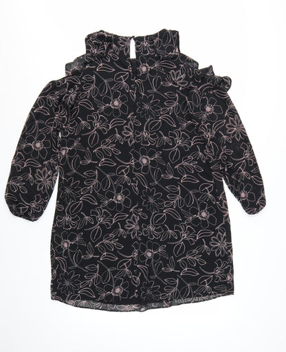 Reitmans Women Black Floral Cold Shoulder Shift Dress M
