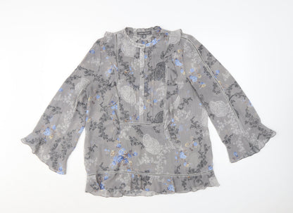 Laura Ashley Women's Grey Floral Chiffon Ruffle Tunic Blouse UK 10
