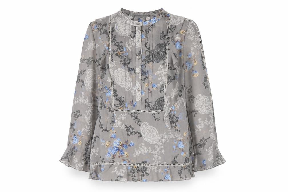 Laura Ashley Women's Grey Floral Chiffon Ruffle Tunic Blouse UK 10
