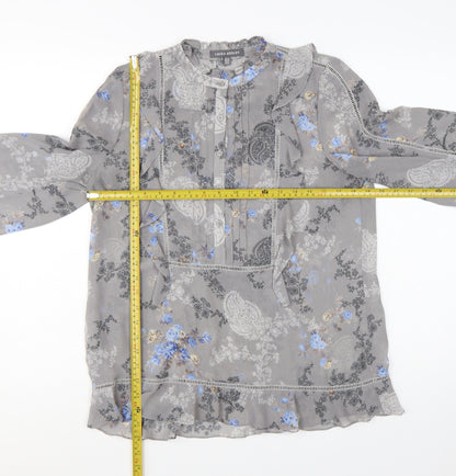 Laura Ashley Women's Grey Floral Chiffon Ruffle Tunic Blouse UK 10