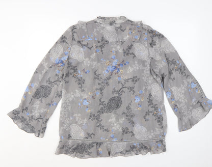 Laura Ashley Women's Grey Floral Chiffon Ruffle Tunic Blouse UK 10