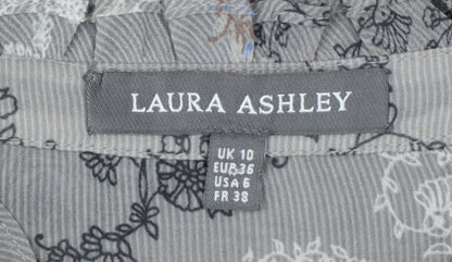 Laura Ashley Women's Grey Floral Chiffon Ruffle Tunic Blouse UK 10