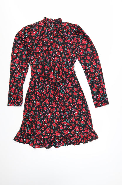 New Look Women’s Black Floral Knee Length Fit & Flare Dress Size 10
