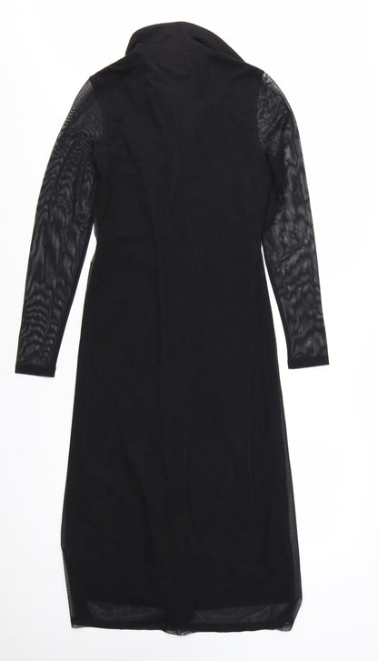 Marks and Spencer Women’s Black Ruched Mesh Long Sleeve Shirt Midi Dress Size 10