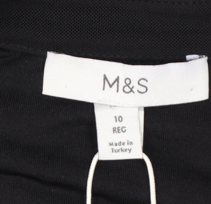 Marks and Spencer Women’s Black Ruched Mesh Long Sleeve Shirt Midi Dress Size 10