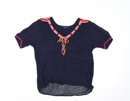 French Connection Women's Blue V-Neck Tunic Blouse Size 10