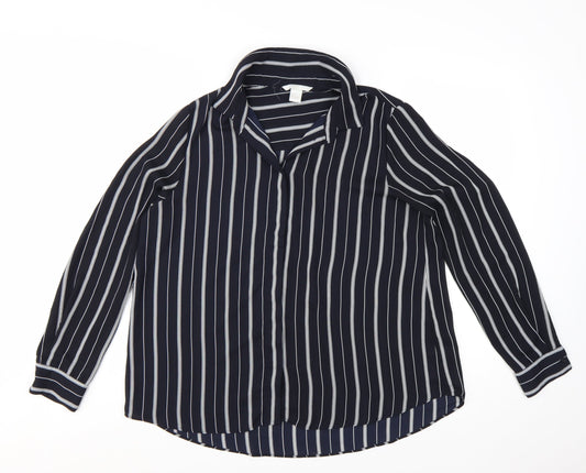 H&M Womens Blue Striped Button-Up Shirt Size 8 Long Sleeve
