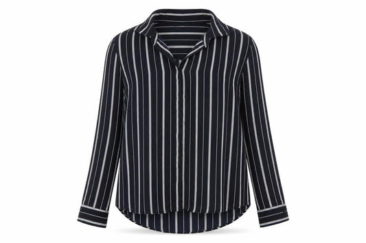 H&M Womens Blue Striped Button-Up Shirt Size 8 Long Sleeve
