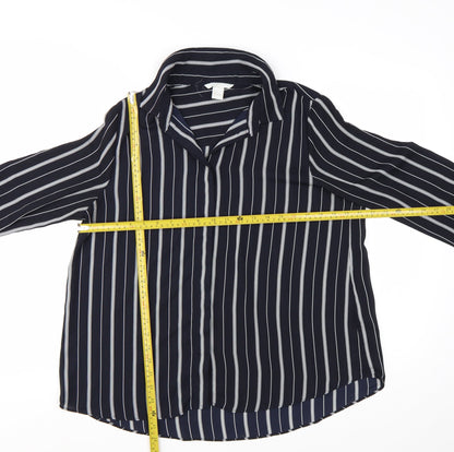 H&M Womens Blue Striped Button-Up Shirt Size 8 Long Sleeve