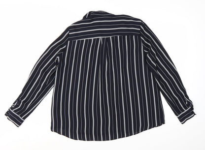 H&M Womens Blue Striped Button-Up Shirt Size 8 Long Sleeve