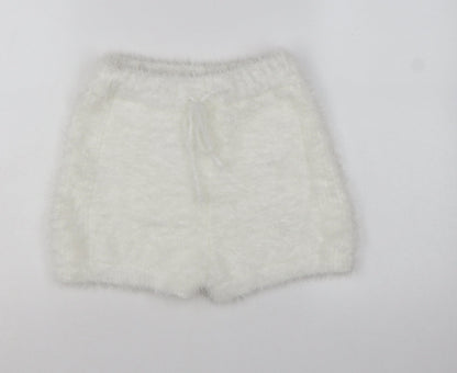 Miss Selfridge Women’s White Fluffy Knit Sweat Shorts Size S