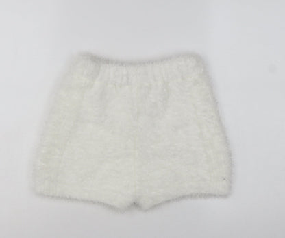 Miss Selfridge Women’s White Fluffy Knit Sweat Shorts Size S