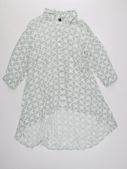 Klass Womens White Leaf Print Tunic Blouse Size 14 3/4 Sleeve