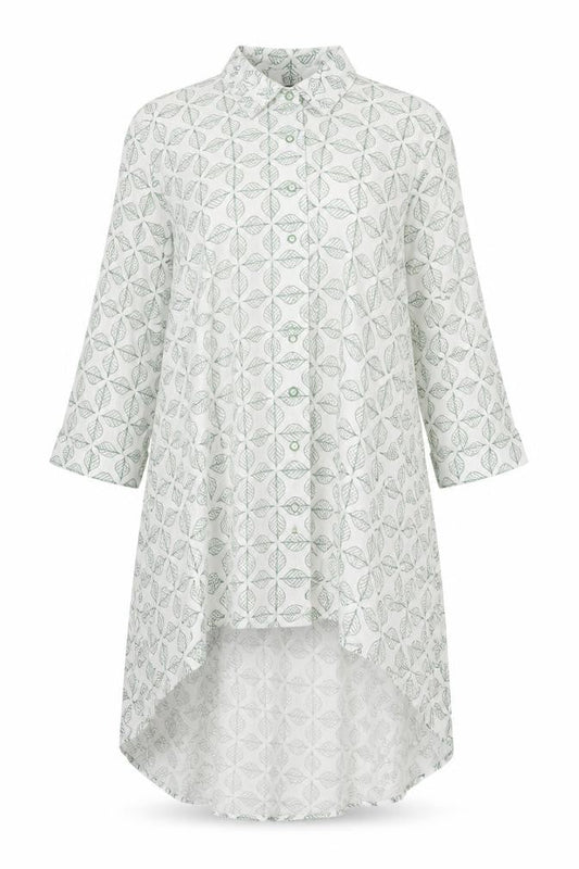 Klass Womens White Leaf Print Tunic Blouse Size 14 3/4 Sleeve
