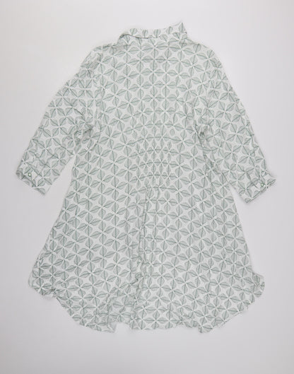 Klass Womens White Leaf Print Tunic Blouse Size 14 3/4 Sleeve