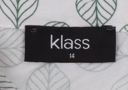 Klass Womens White Leaf Print Tunic Blouse Size 14 3/4 Sleeve