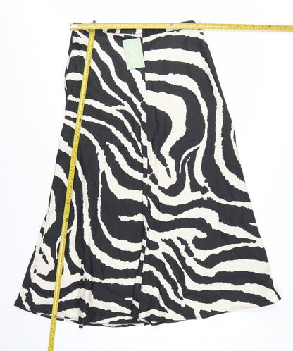 H&M Women's Black Animal Print A-Line Midi Skirt Size 14