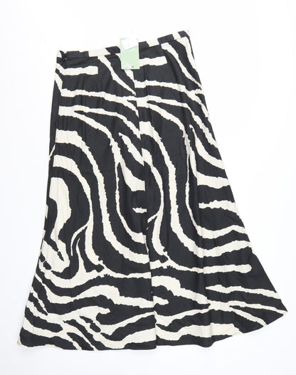H&M Women's Black Animal Print A-Line Midi Skirt Size 14
