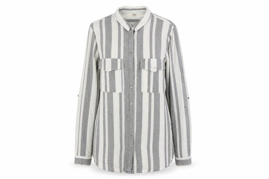 River Island Women Grey Striped Long Sleeve Collared Button-Up Shirt Size 10