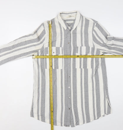 River Island Women Grey Striped Long Sleeve Collared Button-Up Shirt Size 10