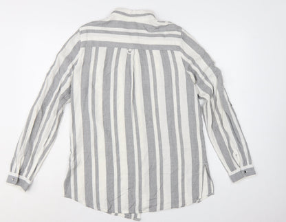 River Island Women Grey Striped Long Sleeve Collared Button-Up Shirt Size 10